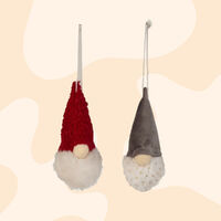13cm Red Or Grey Gnome Hanging Decoration- Assorted Designs image