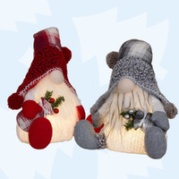 40cm LED Christmas Gnome With Tartan Hat - Grey or Red image