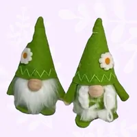 Green Gnome With Gingham Clothing & Flower Hat- Boy Or Girl image