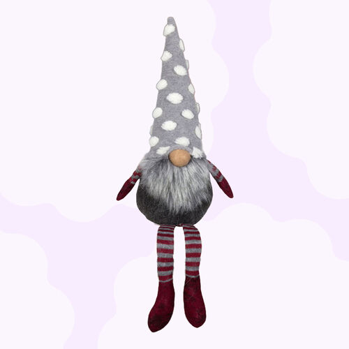 45cm Gnome Shelf Sitter with Stripey Legs & Grey Spotty Hat