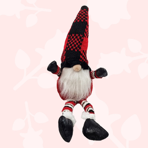 38cm Red Tartan Gnome Shelf Sitter- Boy