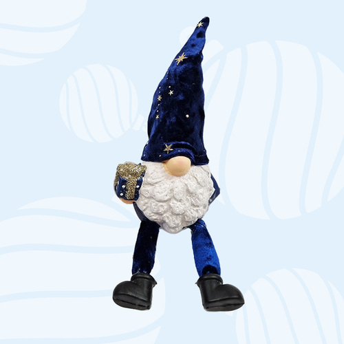 25cm Gnome Shelf Sitter in Royal Blue- Holding Present