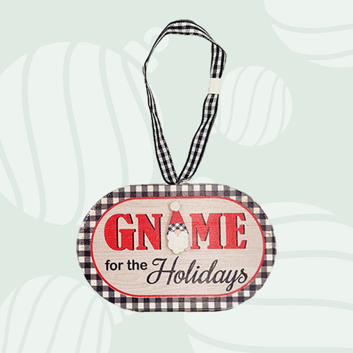Gingham Gnome Christmas Sign- Gnome for the Holidays