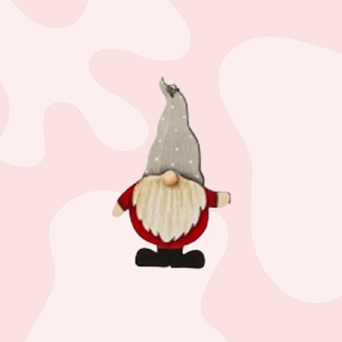 10.3cm Wooden Christmas Gnome Hanging Decoration - Grey Spotty Hat