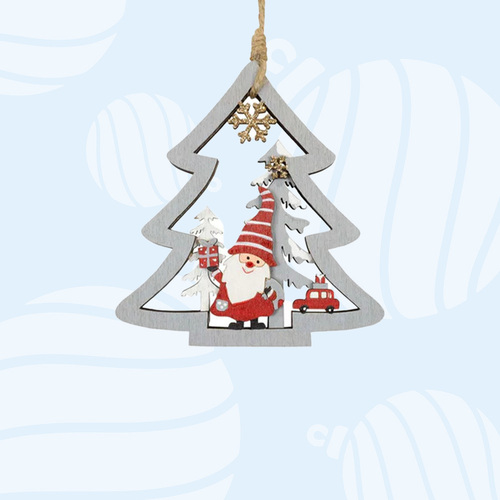 12cm Wooden Christmas Tree Hanging Decoration- Grey Tree