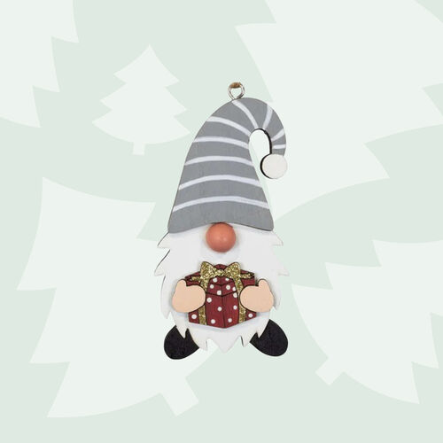10cm Christmas Gnome Holding Present Hanging Decoration