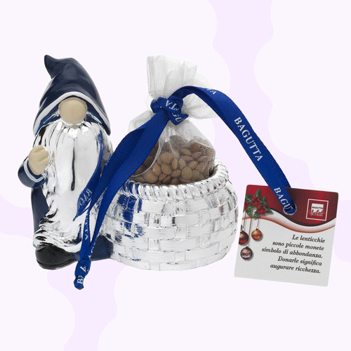 8cm Gnome With Good Luck Lentils - Blue