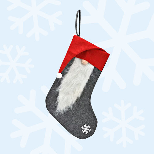 40cm Felt Gnome Christmas Stocking- Grey