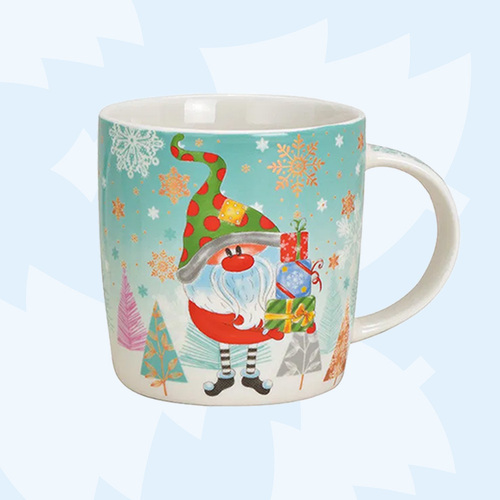 Blue Christmas Mug- Gnome With Presents