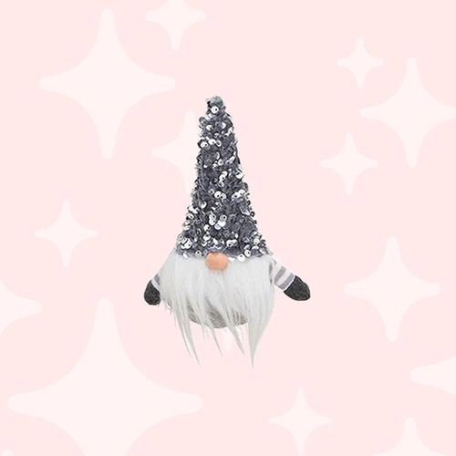 16cm Sequin Gnome Hanging Decoration- Grey Boy