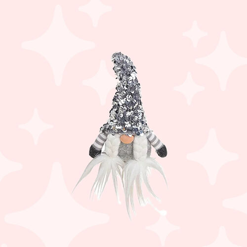 Gigi- The Sequin Squad | 16cm Sequin Gnome Hanging Decoration- Grey Girl