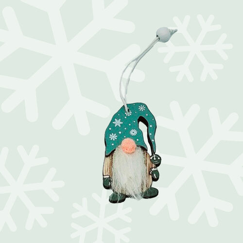 7cm Green & White Gnome Hanging Decoration- Snowflake Hat