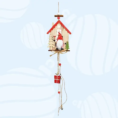 48cm Wooden Gnome House Hanging Decoration- Beige House