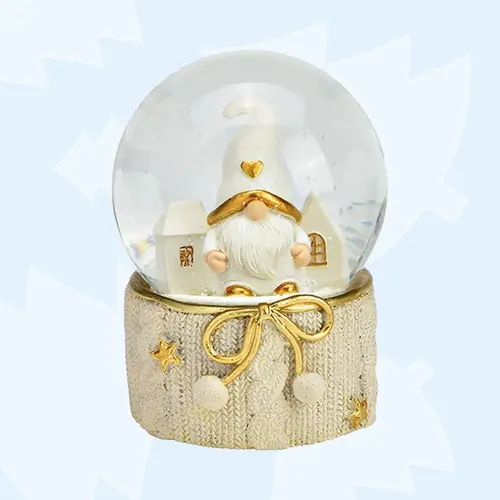 6cm White Winter Gnome Snow Globe- Love Heart Hat