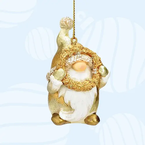 7cm Gold Gnome Hanging Decoration- With Wreath