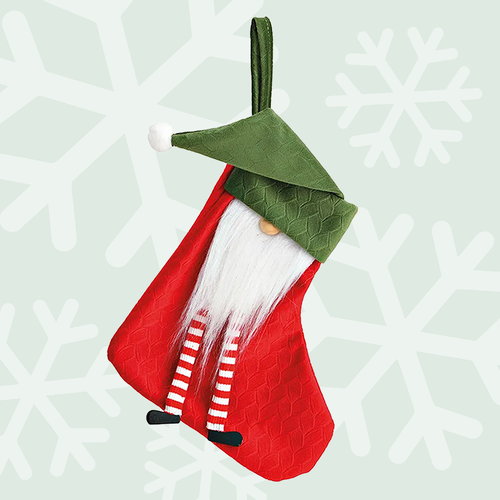 Elias | 29cm Felt Elf Gnome Christmas Stocking- Green Hat