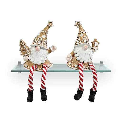 13cm Gingerbread Gnome Shelf Sitter With Rope Legs & Star