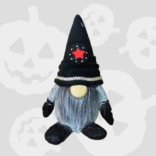 17cm Grey & Black Gnome With Red Star Hat - Boy