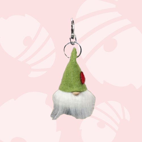 9cm Gnome Key Chain With Love Heart On Hat - Green Hat