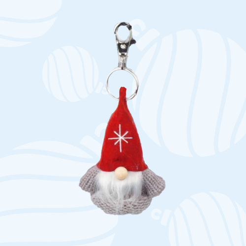 9cm Gnome Key Chain With Star On Hat - Grey Shirt