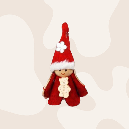 9cm Girl & Teddy Key Chain - Red Dress