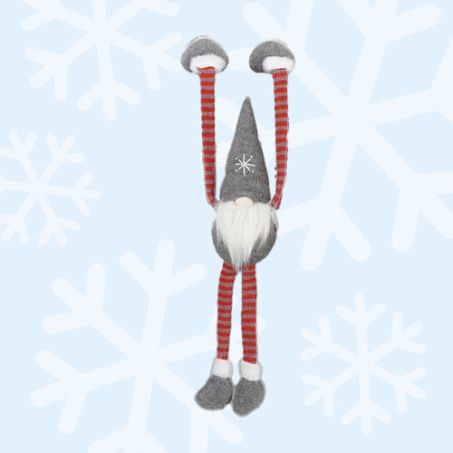 Kai Kindleheart | 50cm Hanging Gnome With Red Stripey Clothes & Grey Hat