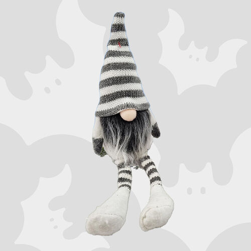 Charlie Winterspark | 30cm White & Grey Gnome | Stripey Hat